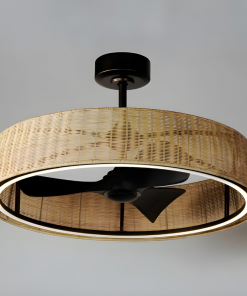 Handcrafted Bamboo Ceiling Fan Drum Shape with Luxury Led Light