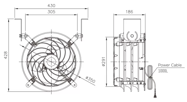 Dimensions of the KOSMO-10G1 Industrial Fan