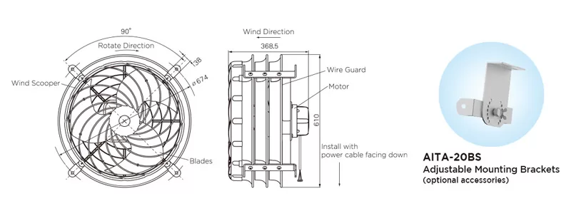 KOSMO-20G3 High Velocity Cooling Air Warehouse Garage Workshop Industrial Fan